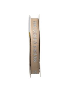 BAND SATIN "MERRY CHRISTMAS" CHAMPAGNE L15M B12MM