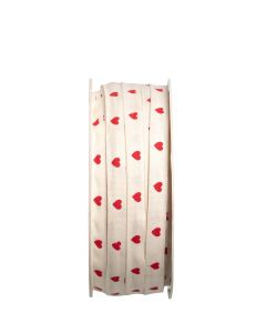 BAND BOMULL HJÄRTAN NATUR/RÖD NATUR L25M B8MM