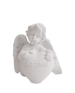 ÄNGEL POLY MED HJÄRTA "SAKNAD" VIT H13CM